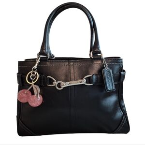Coach Black Leather Hampton Tote with Silver Hardware